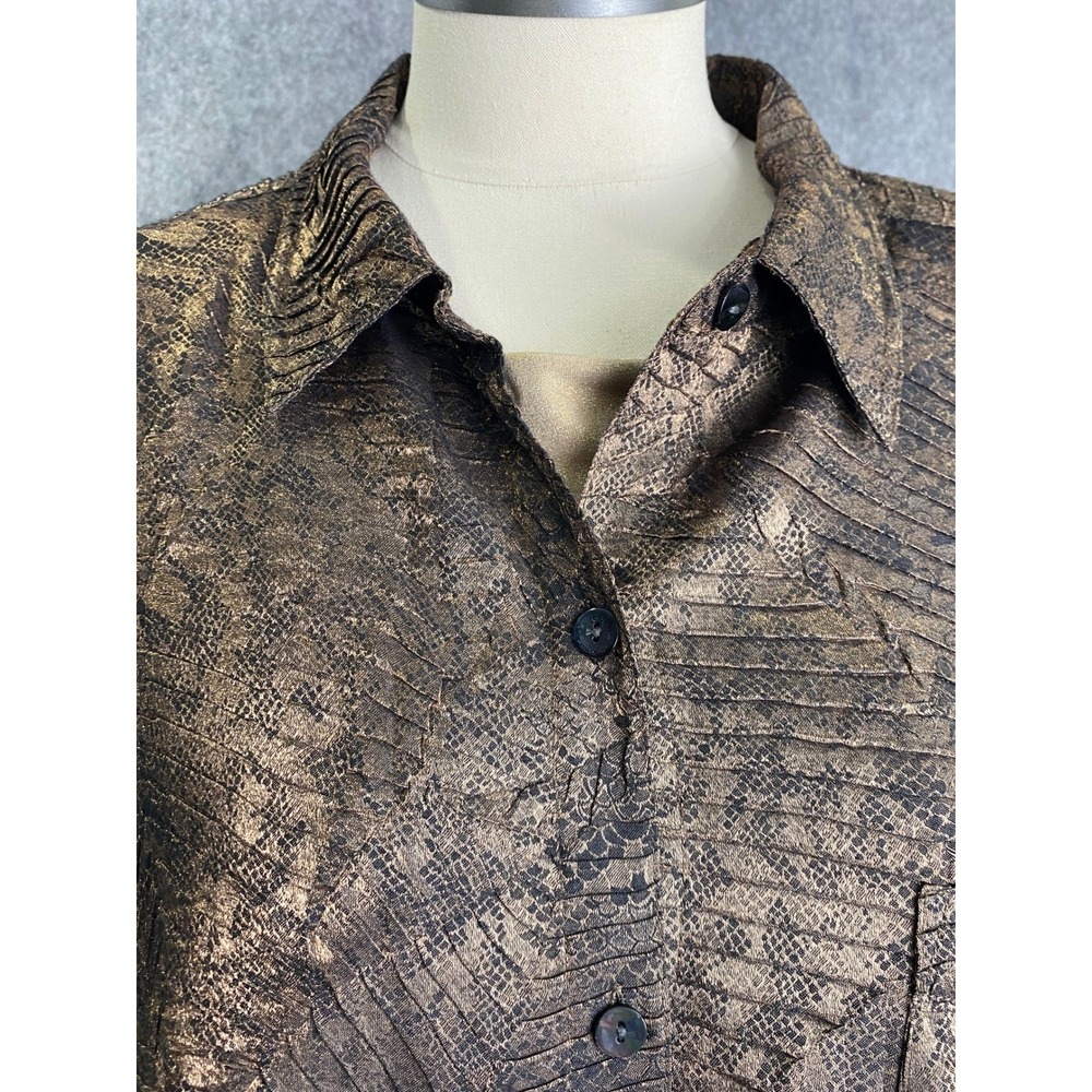 Chico's Metallic Bronze Snake Leaf Print Button Jacket Top Size 3 (L/XL) - Picture 9 of 16